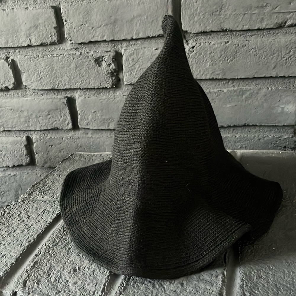 Knitted black witch hat